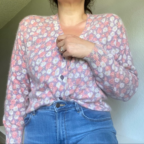 Vintage Italian Rabbit Wool Floral Cardigan